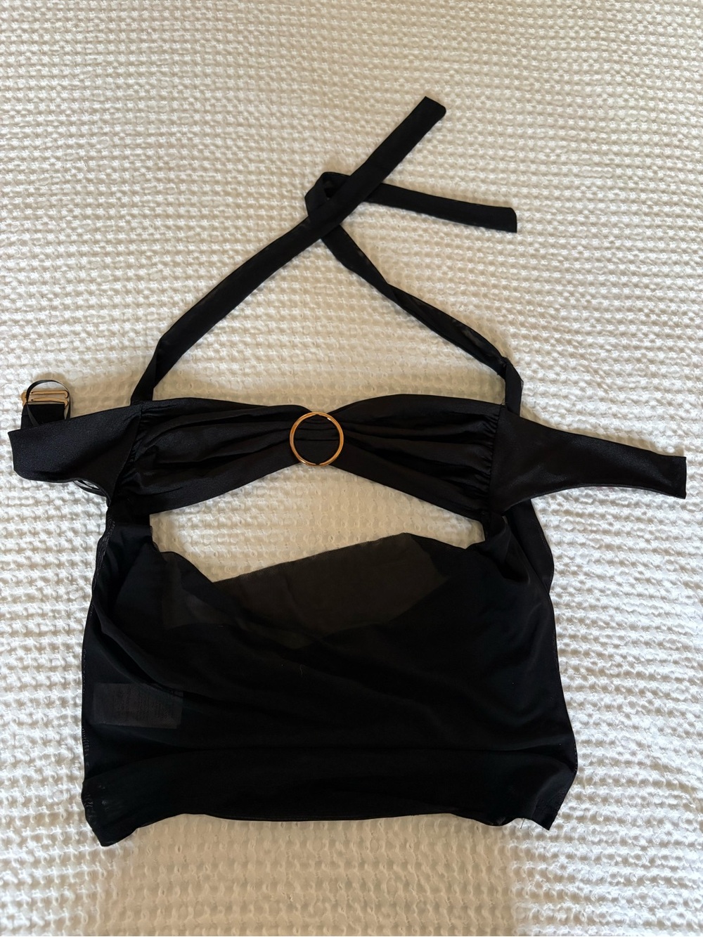 Edikted Black Halter Bikini Top with Gold Ring Accent